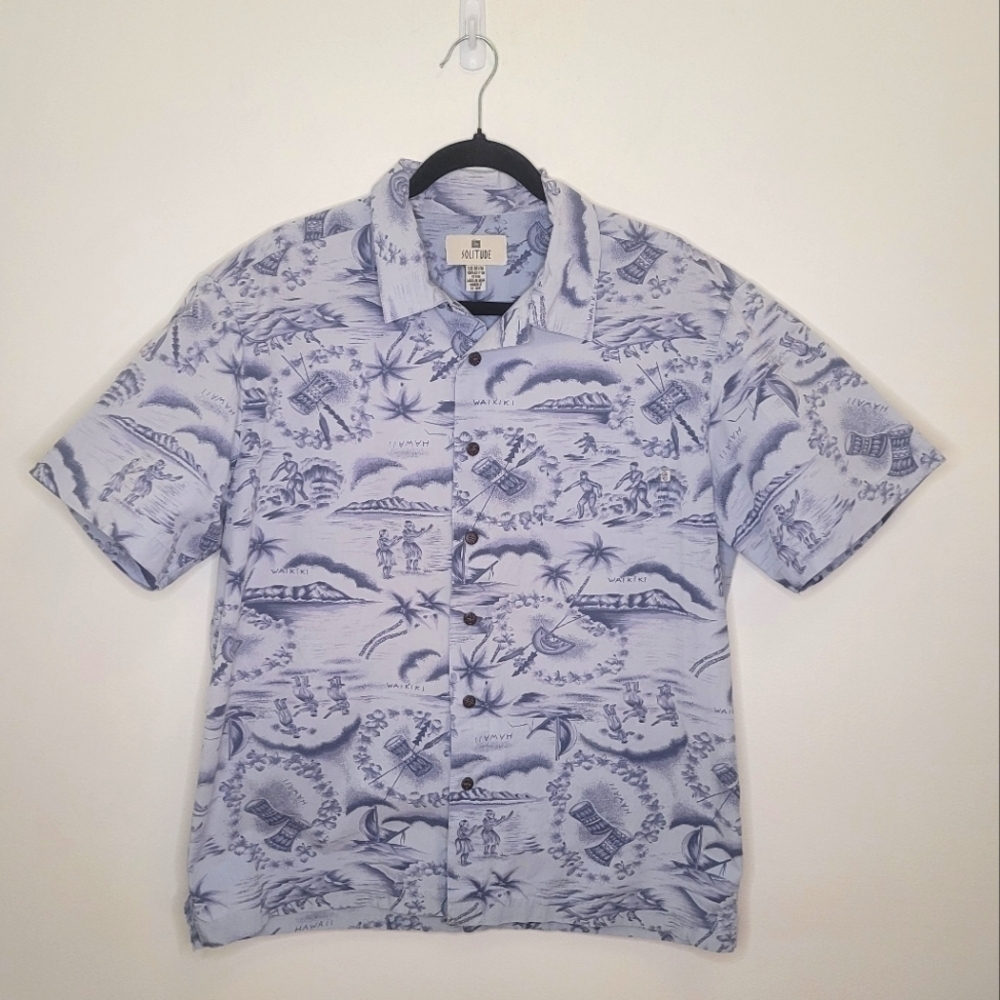 3/$30 Vintage Blue Hawaiian Print Cotton Oversized Shirt size M